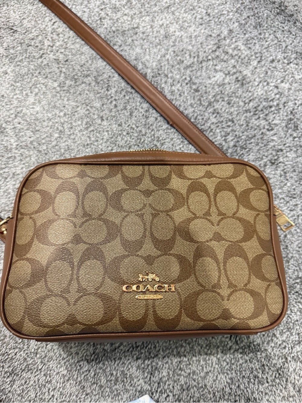 Coach Brown Signature Canvas Crossbody with Leather Trim